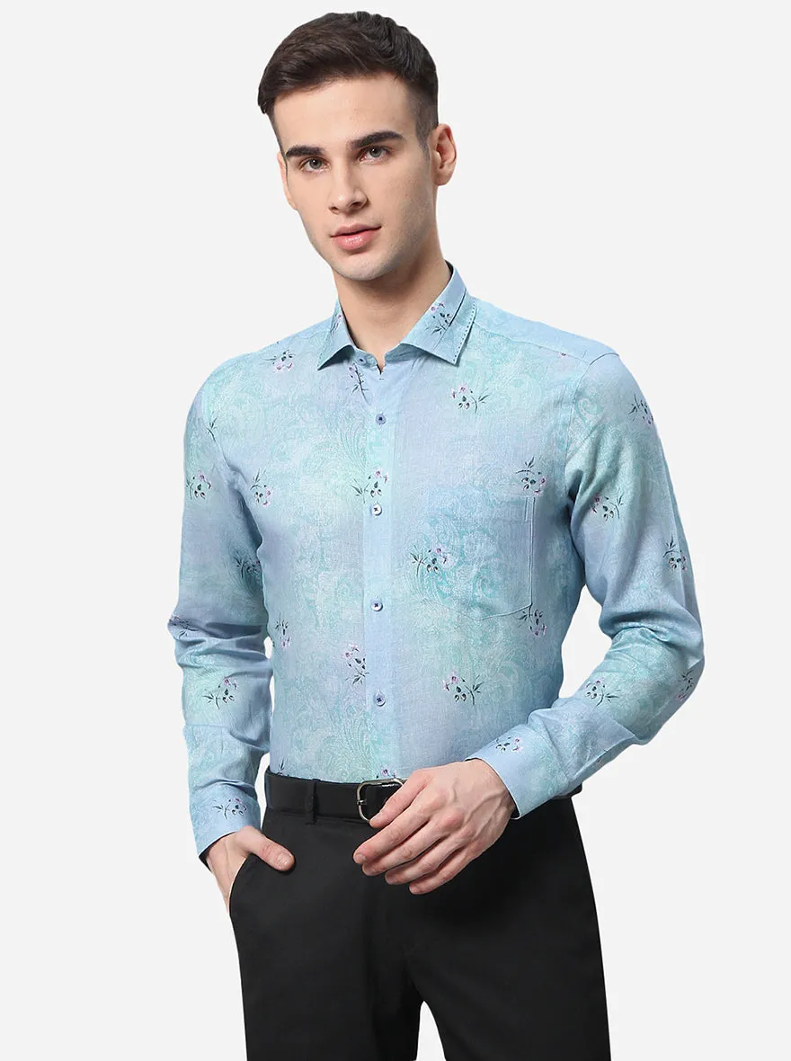 Sky Blue Printed Slim Fit Party Wear Shirt | JB Studio