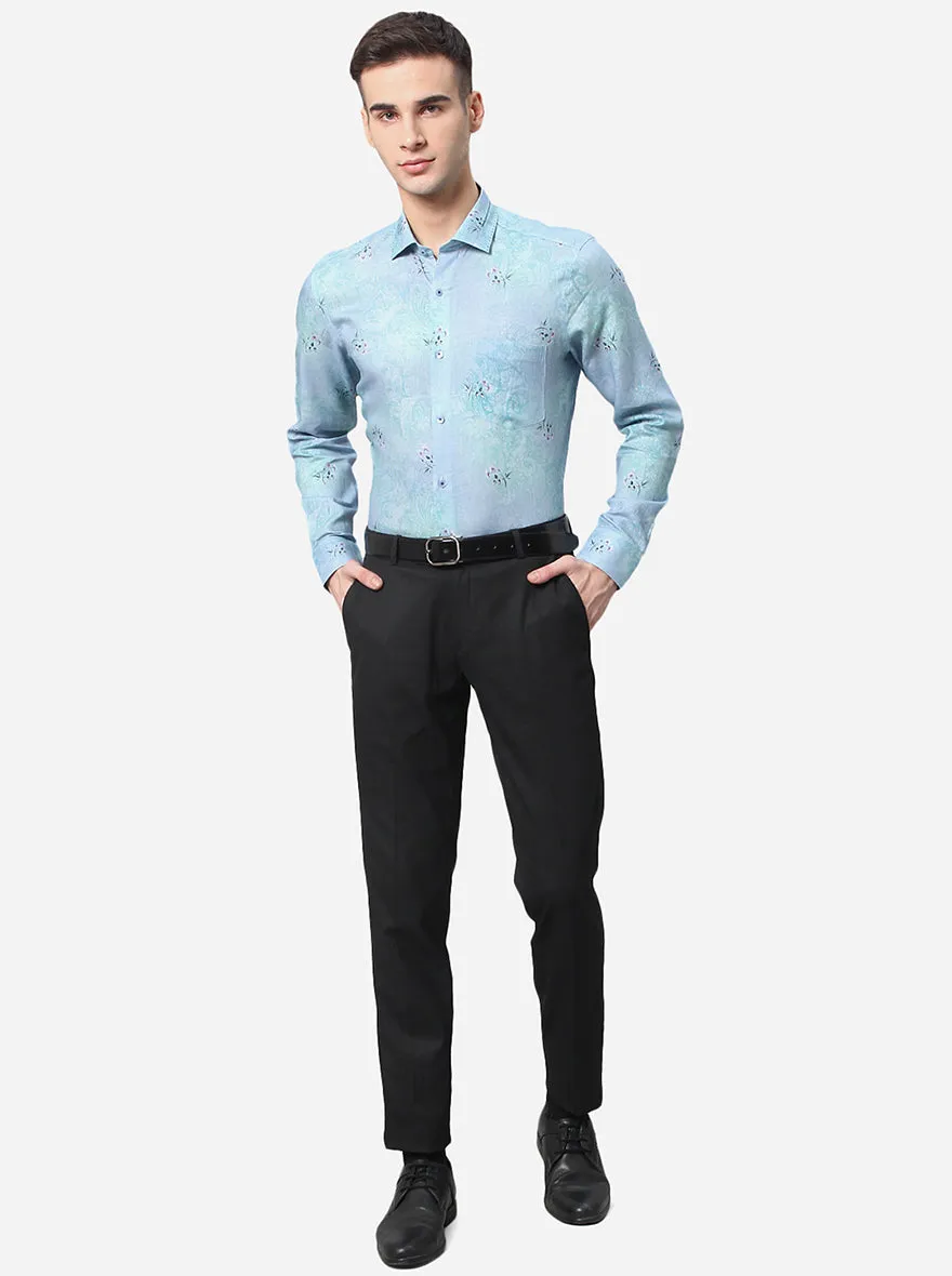 Sky Blue Printed Slim Fit Party Wear Shirt | JB Studio