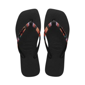 Slim Square Patchwork Flip Flops