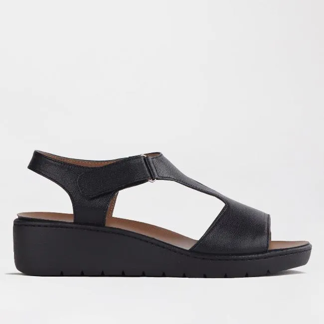 T-Bar Wedge Sandal with Removable Footbed Black - 12666