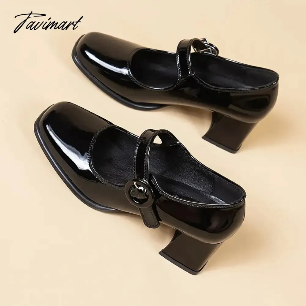 TAVIMART -  Women Mary Jane Shoes Patent Leather High Heels Office Lady Shoes Square Toe Chunky Pumps Female Oxford Shoe Spring Autumn 9964N