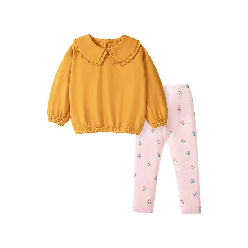 Toddler/Kid Girl's Peter Pan Collar Ginger Top with Leggings Set