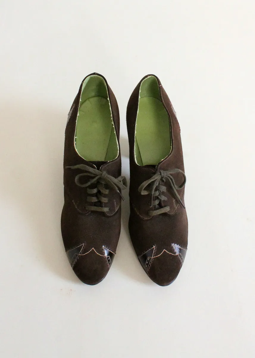 Vintage 1930s Brown Suede and Leather Oxford Shoes