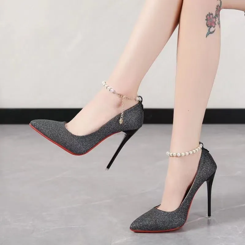 Women Super High Heels Ankle Bead Buckle Pumps - WSHP50054